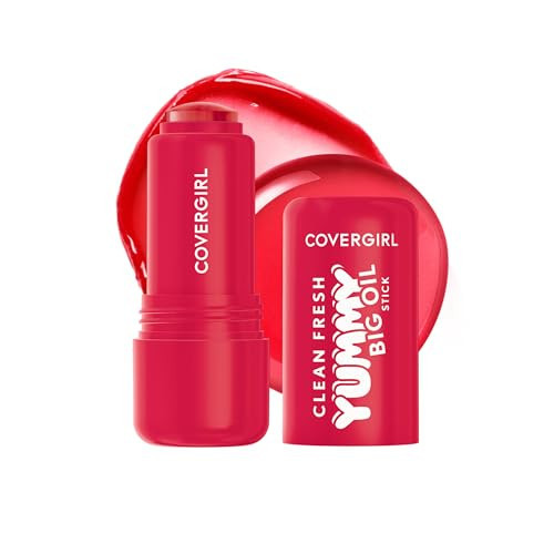 COVERGIRL Clean Fresh Yummy Big Oil Stick, Flavored Lip Oil, Dewy Finish, Non-Greasy - 140 My Strawbooty (Sheer Pink Red) | Amazon (US)