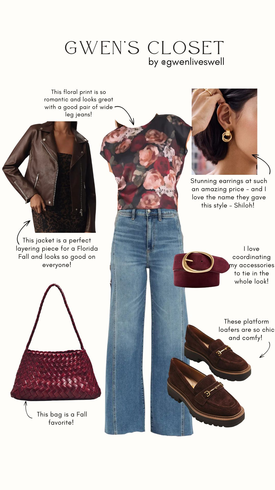 This mix of a romantic floral top, cropped wide-leg jeans, and platform loafers has been my go-to lately. The faux leather jacket makes it perfect for a Florida Fall!

#falloutfit #ltkeverydaystyle #fallfashionfinds #floraltop #widelegjeansoutfit #fallcapsulewardrobe #ltkfalllooks #chicandcasualstyle #ltkfashiontrends #gwenliveswell 

 

#LTKSeasonal #LTKOver40 #LTKSaleAlert
