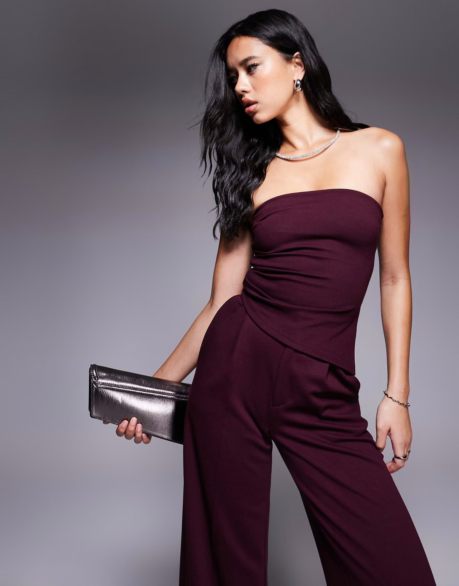 ASOS DESIGN strapless ruched side top in burgundy - part of a set | ASOS | ASOS (Global)