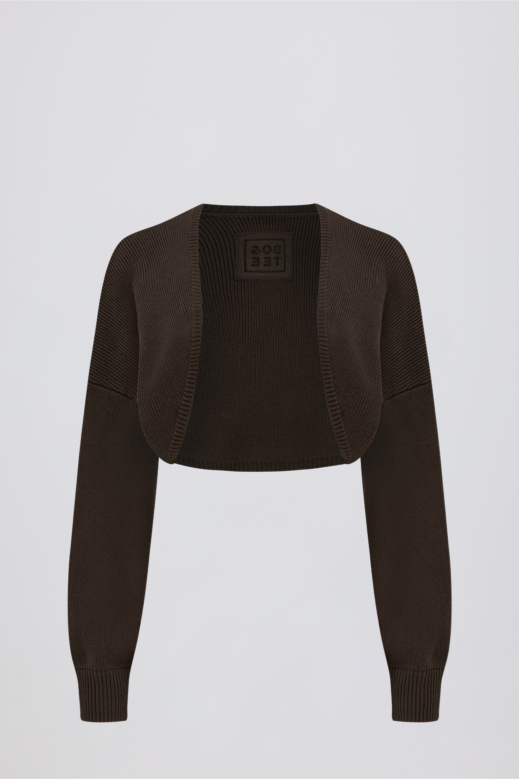 Ribbed-Knit Cropped Shrug in Pecan | Bo+Tee