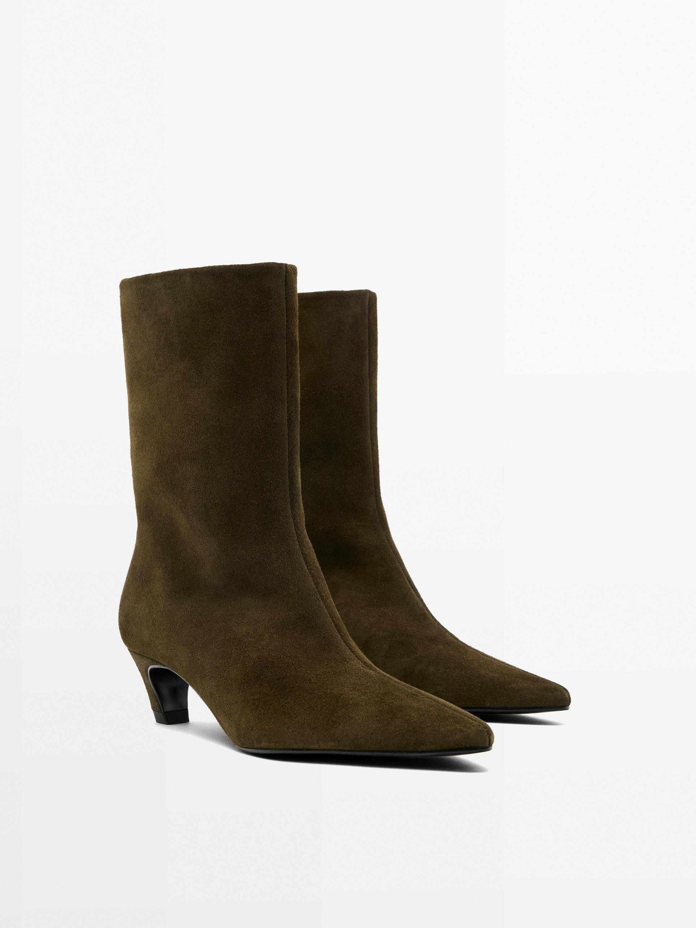 Split suede heeled ankle boots | Massimo Dutti US