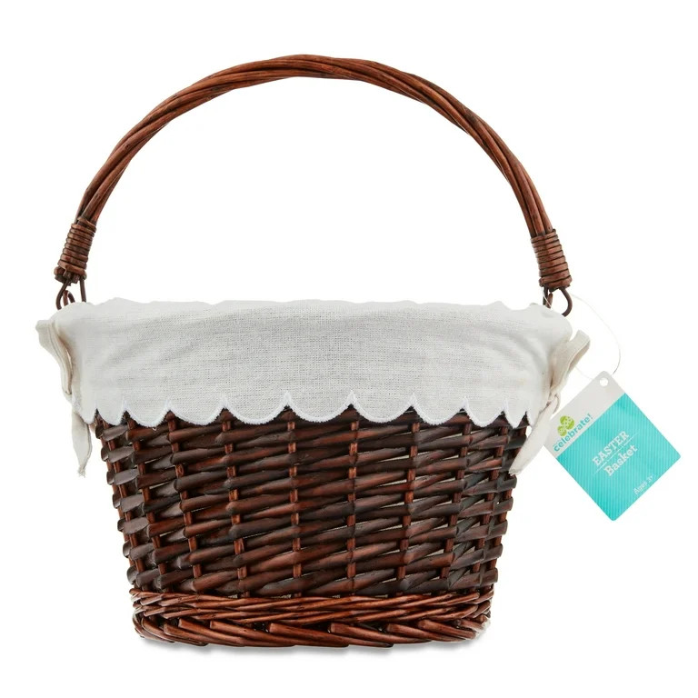 Easter Large Round Brown Willow Easter Basket with Cream Scallop Fabric Liner, by Way To Celebrat... | Walmart (US)