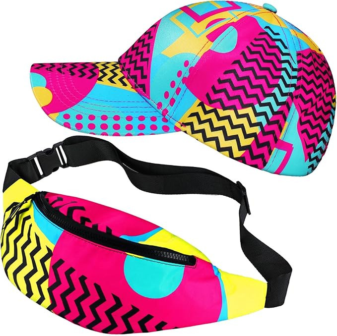 Sotiff 2 Pcs 80s 90s Fanny Pack for Women Men 90s Outfit Hat Adjustable Waist Bag Retro Men Bag C... | Amazon (US)
