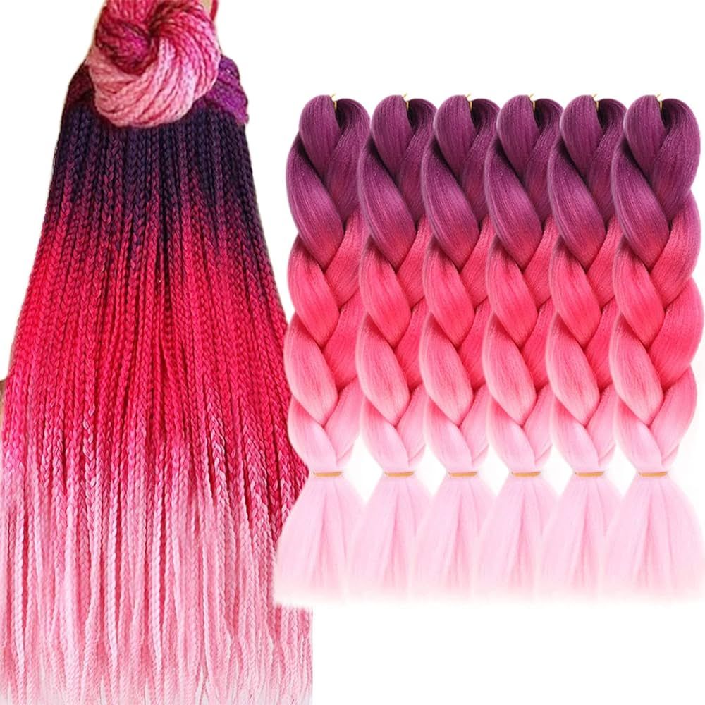 MAYSA Pink Braiding Hair 24in 6Packs Ombre Braiding Hair Extensions Pink Braiding Hair Pre stretc... | Amazon (US)