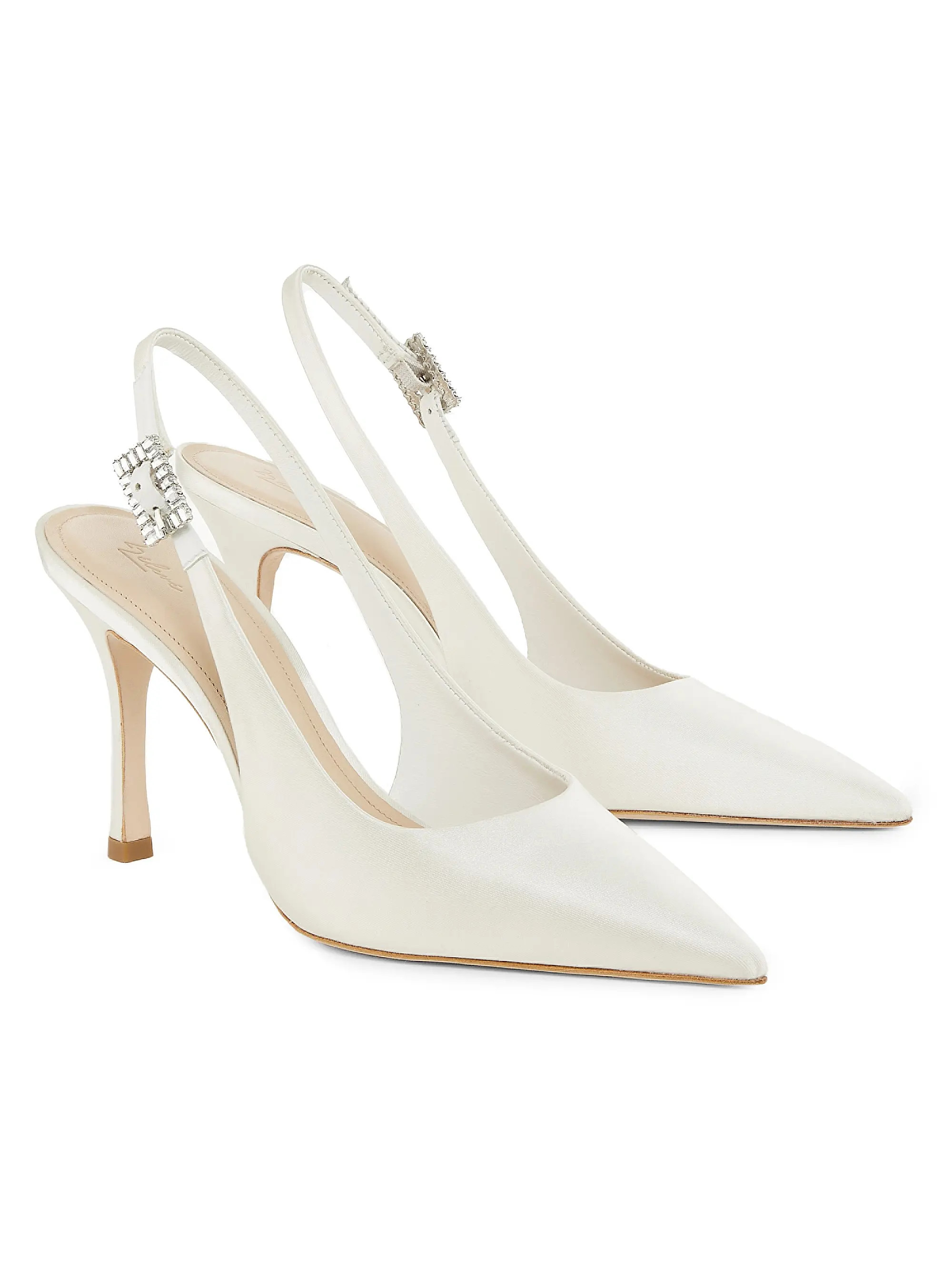 Crystal Buckle 90MM Satin Slingback Pumps | Saks Fifth Avenue
