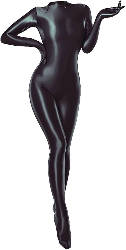 Metelam Women's One-Pieces High Glossy Satin Catsuit Long Sleeve with Fingers Gloves Footed Leota... | Amazon (US)