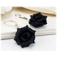 Black Rose Dangle Earrings Hand Sculpted Polymer Clay Flower Jewelry | Etsy (US)