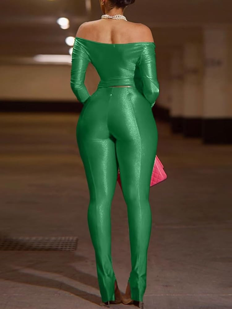 acelyn 2 Piece Outfits for Women Sexy Off Shoulder Tops Bodycon Flared Pant Sets Club Outfits Tra... | Amazon (US)