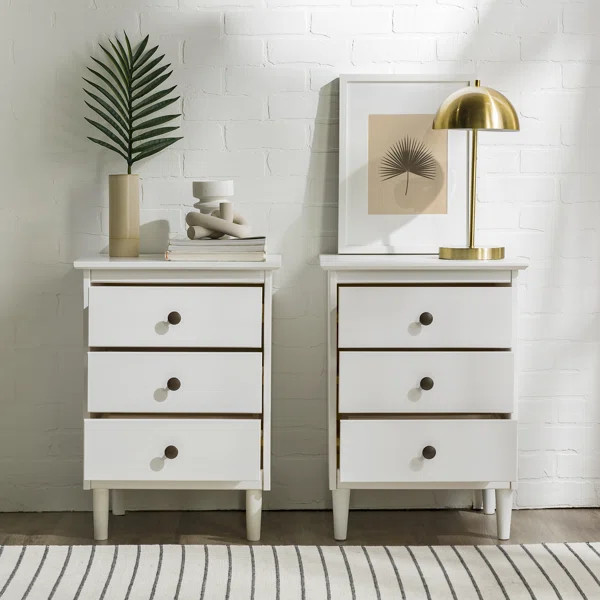 Lafever Mid-Century Modern Minimalist 3-Drawer Solid Wood Nightstands | Wayfair North America