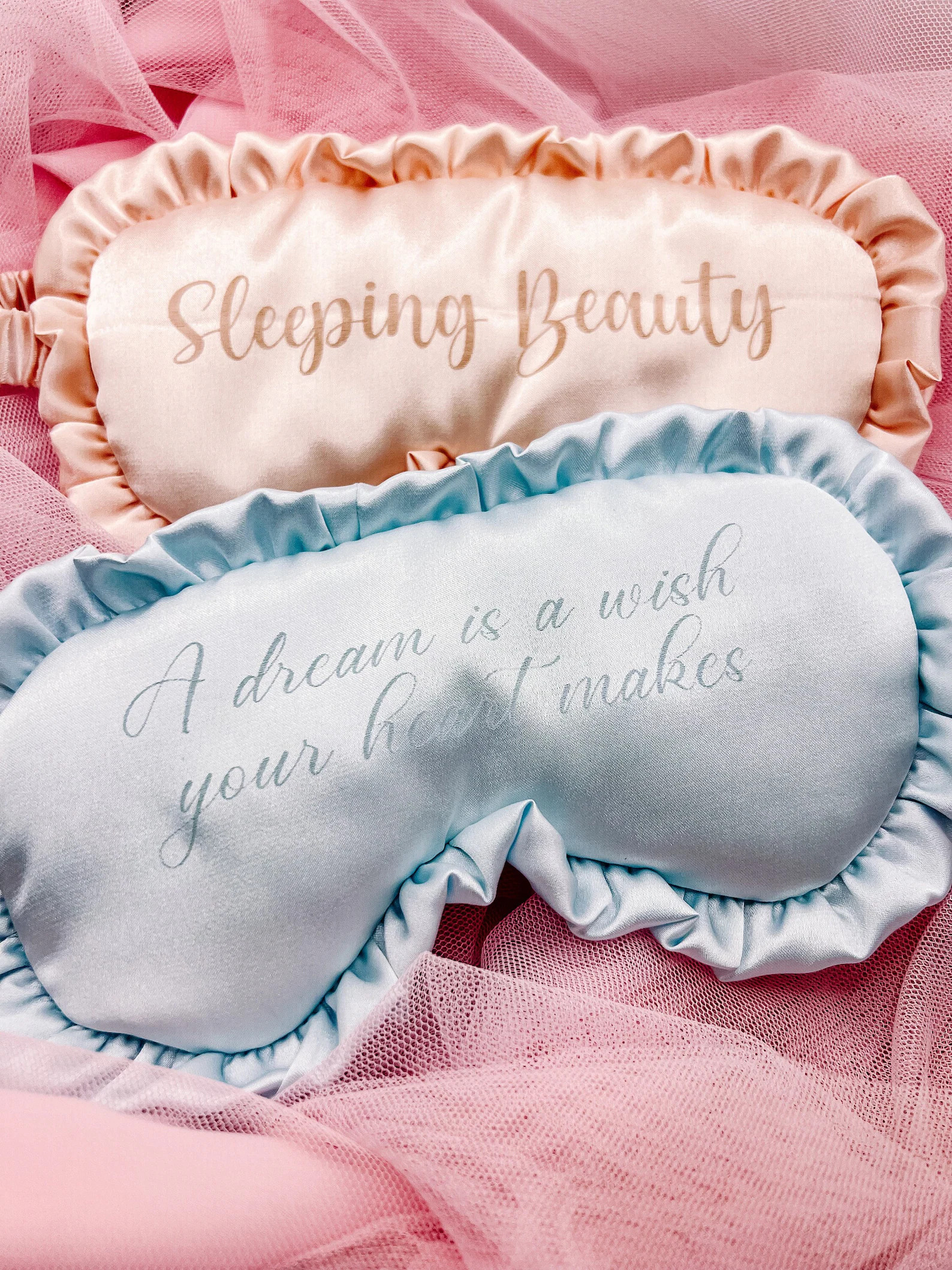 Silk Eyemask with Ruffles, Engraved Sleep Mask, Light Pink and Blue Personalized Eyemasks, Sleepi... | Etsy (Global)