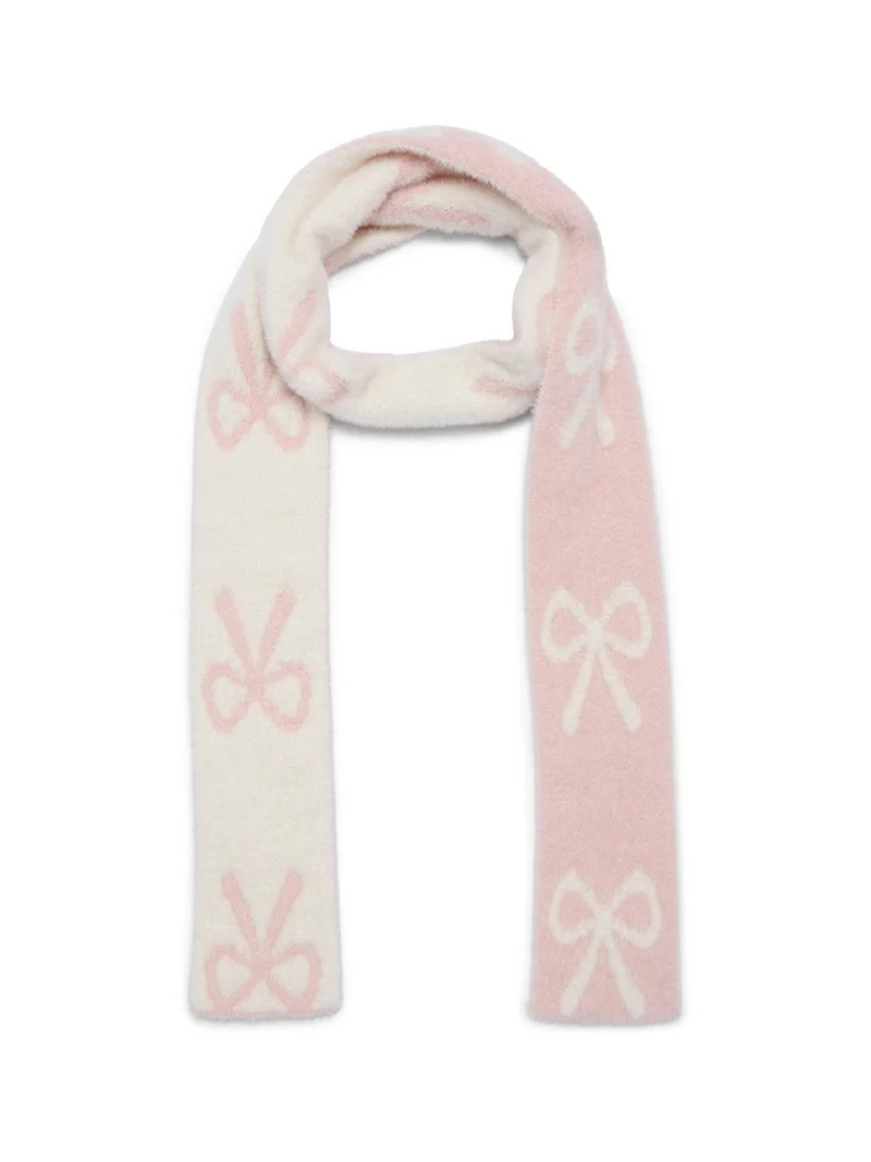 No Boundaries Eyelash Knit Skinny Scarf, Women's, Pink/Cream | Walmart (US)
