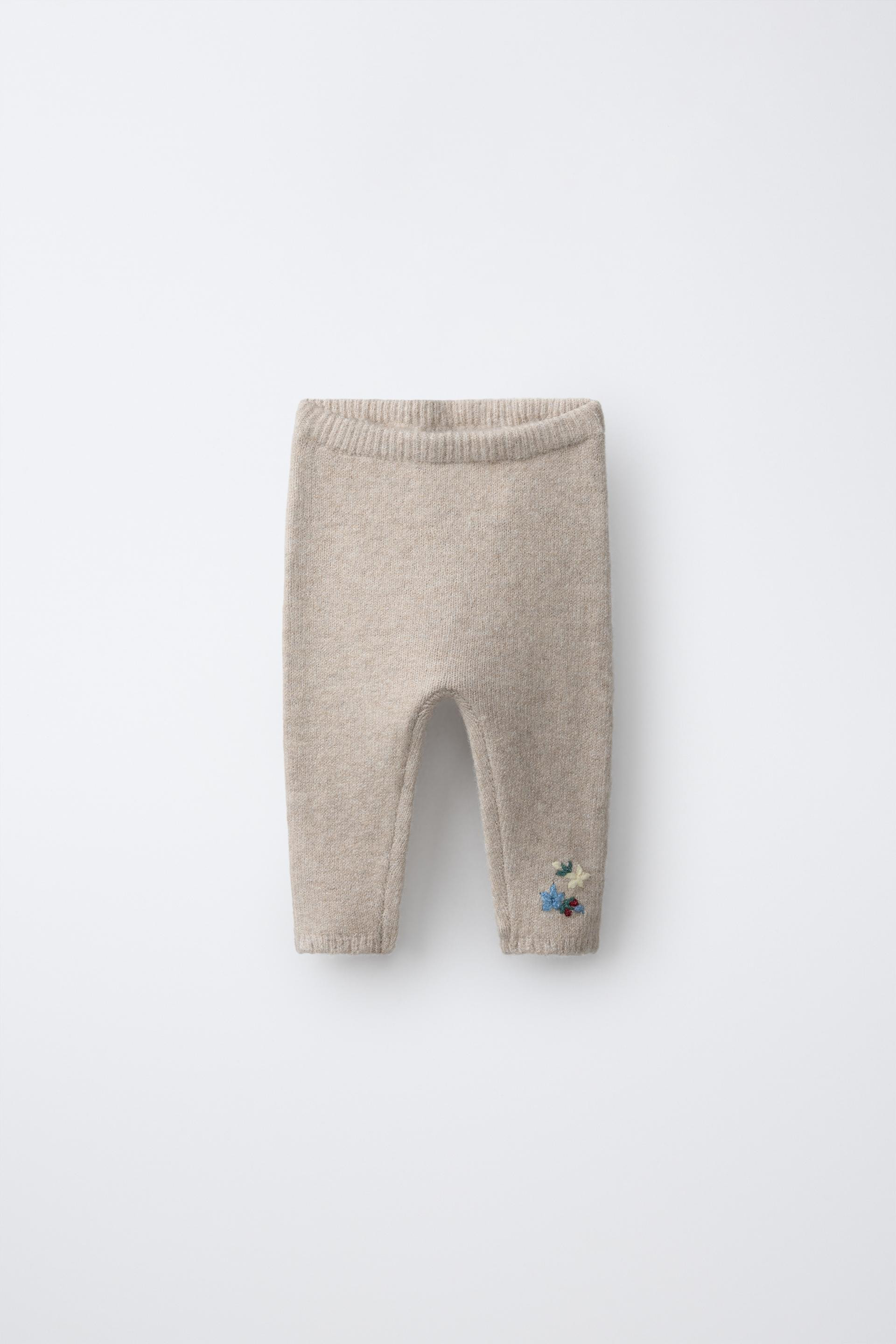 Zara - Embroidered Floral Knit Pants - Light Beige - 1-3 Months (24,4 Inches) - Kids | Zara US