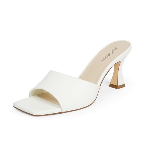 White Heels for Women Open Toe Mid Chunky Heel Slip On Womens Heeled Sandals Size 6.5 | Amazon (US)