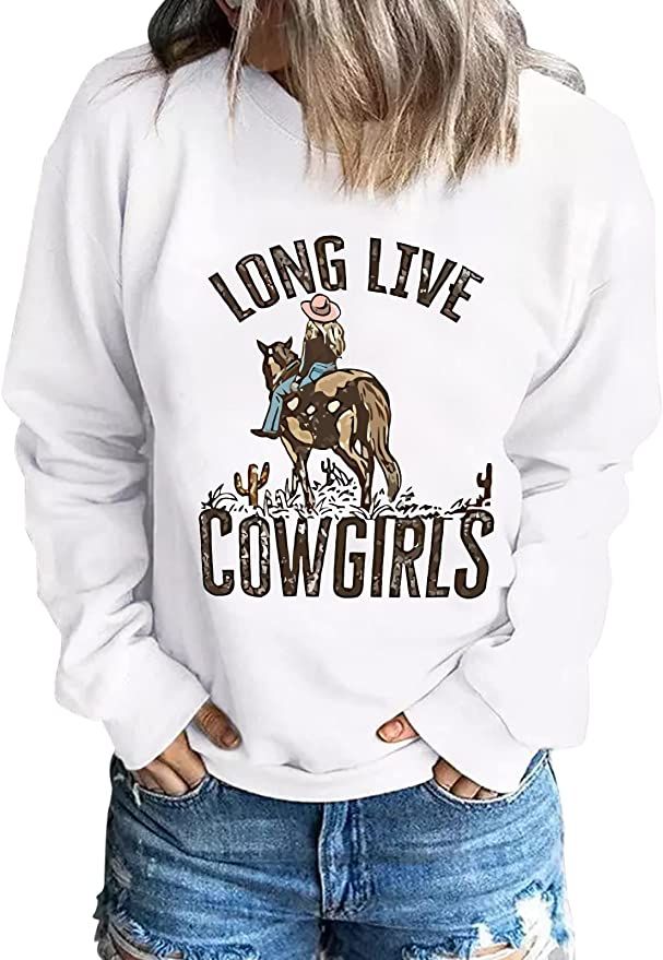 Teaaha Long Live Cowgirls Sweatshirt Women Horseback Rider Western Vintage Country Southern Cactu... | Amazon (US)