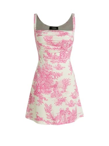 CIDER Toile de Jouy Ruched Mini Dress: Pink, L | Amazon (US)