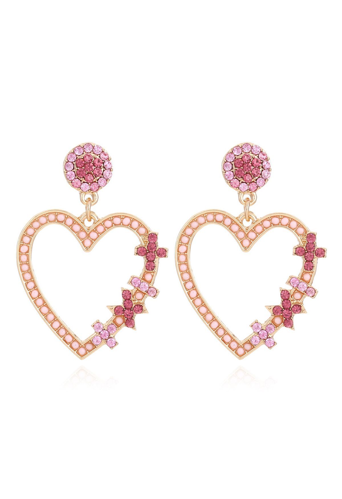 Pink Diamond Heart Hook Earrings | Chicwish