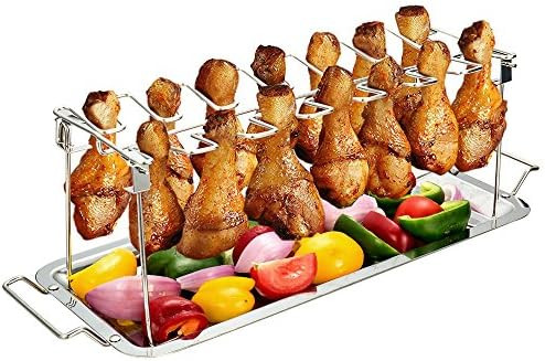 G.a HOMEFAVOR Chicken Leg Wing Rack 14 Slots Stainless Steel Metal Roaster Stand with Drip Tray f... | Amazon (US)