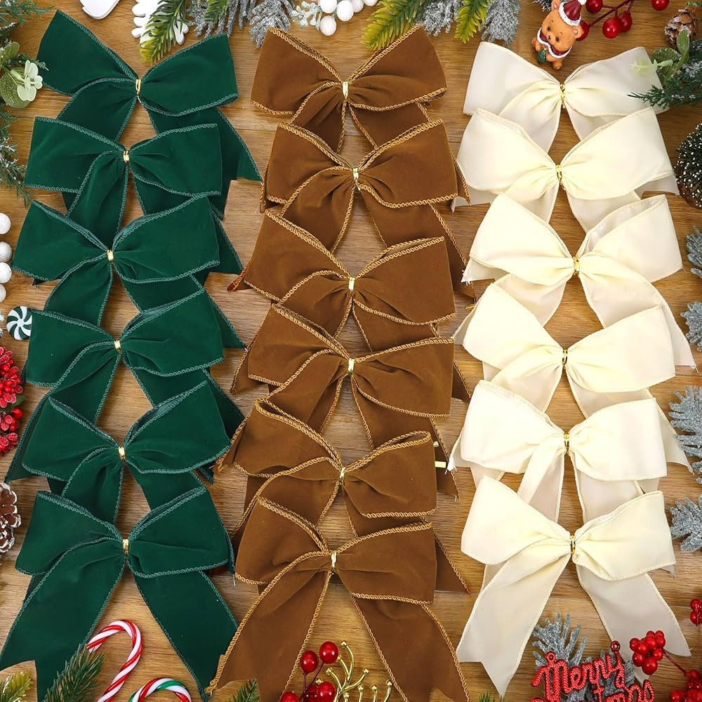 18 Pcs Christmas Velvet Bows 6 Inch Rustic Holiday Wreath Bows Vintage Xmas Ribbon Bows for Chris... | Amazon (US)
