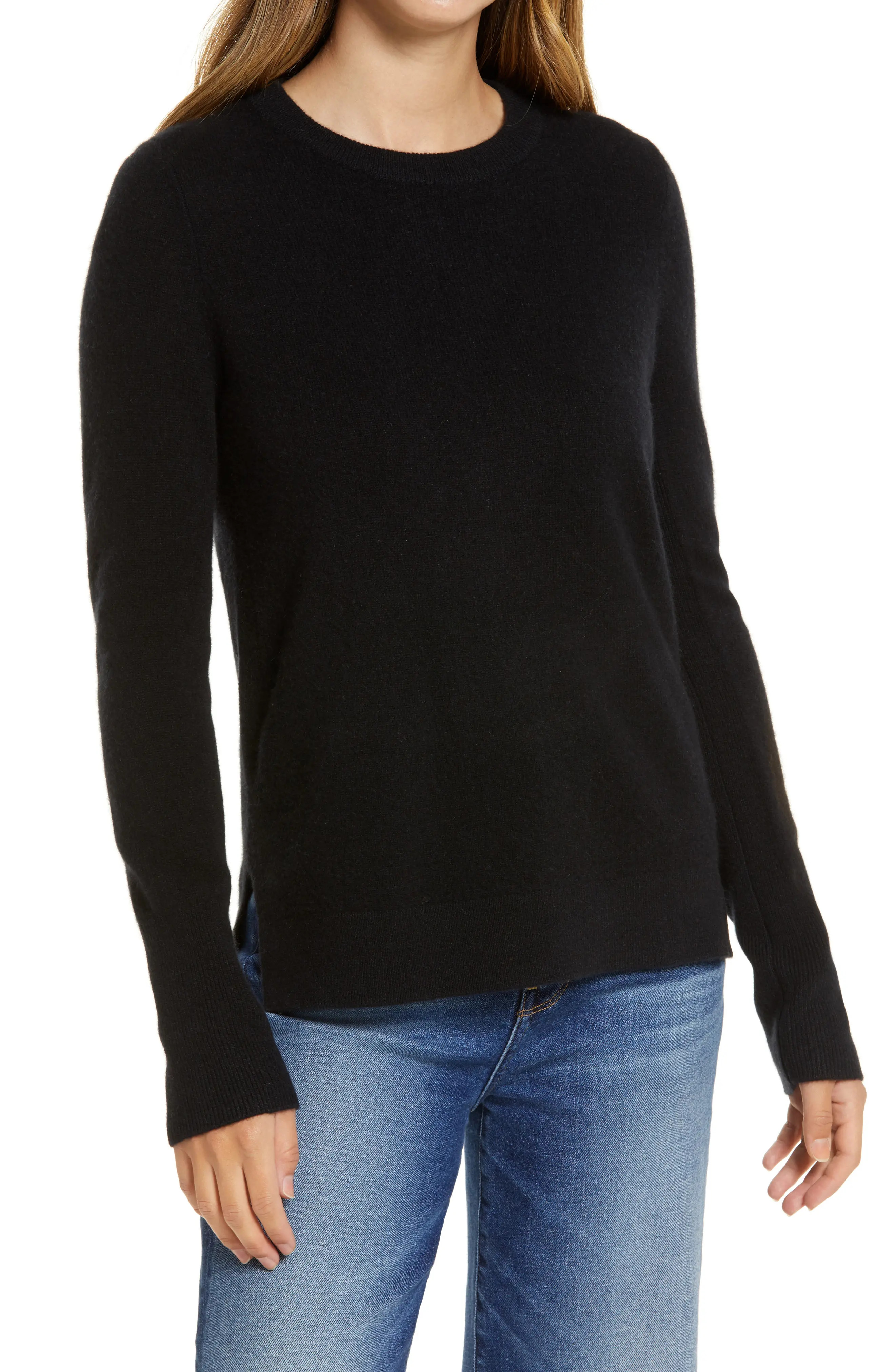 Halogen(R) Crewneck Cashmere Sweater in Black at Nordstrom, Size X-Small | Nordstrom