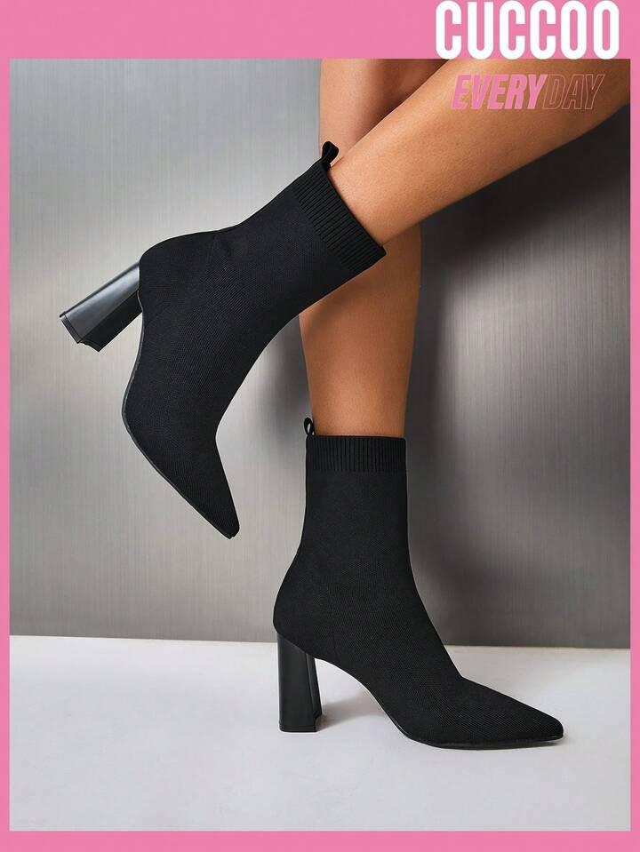 Cuccoo Everyday Collection Women's Fashion Minimalist Pointed Toe Elastic Knitted Breathable Blac... | SHEIN