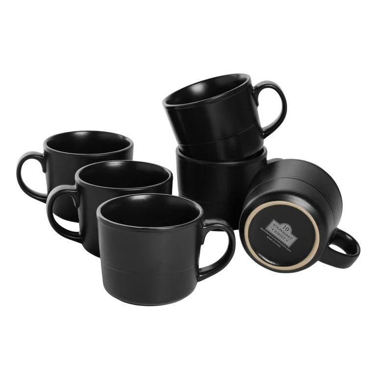 10 Strawberry Street Double Line 3.75"/12 fl oz Stoneware Mug, Set of 6, Matte Black | Walmart (US)