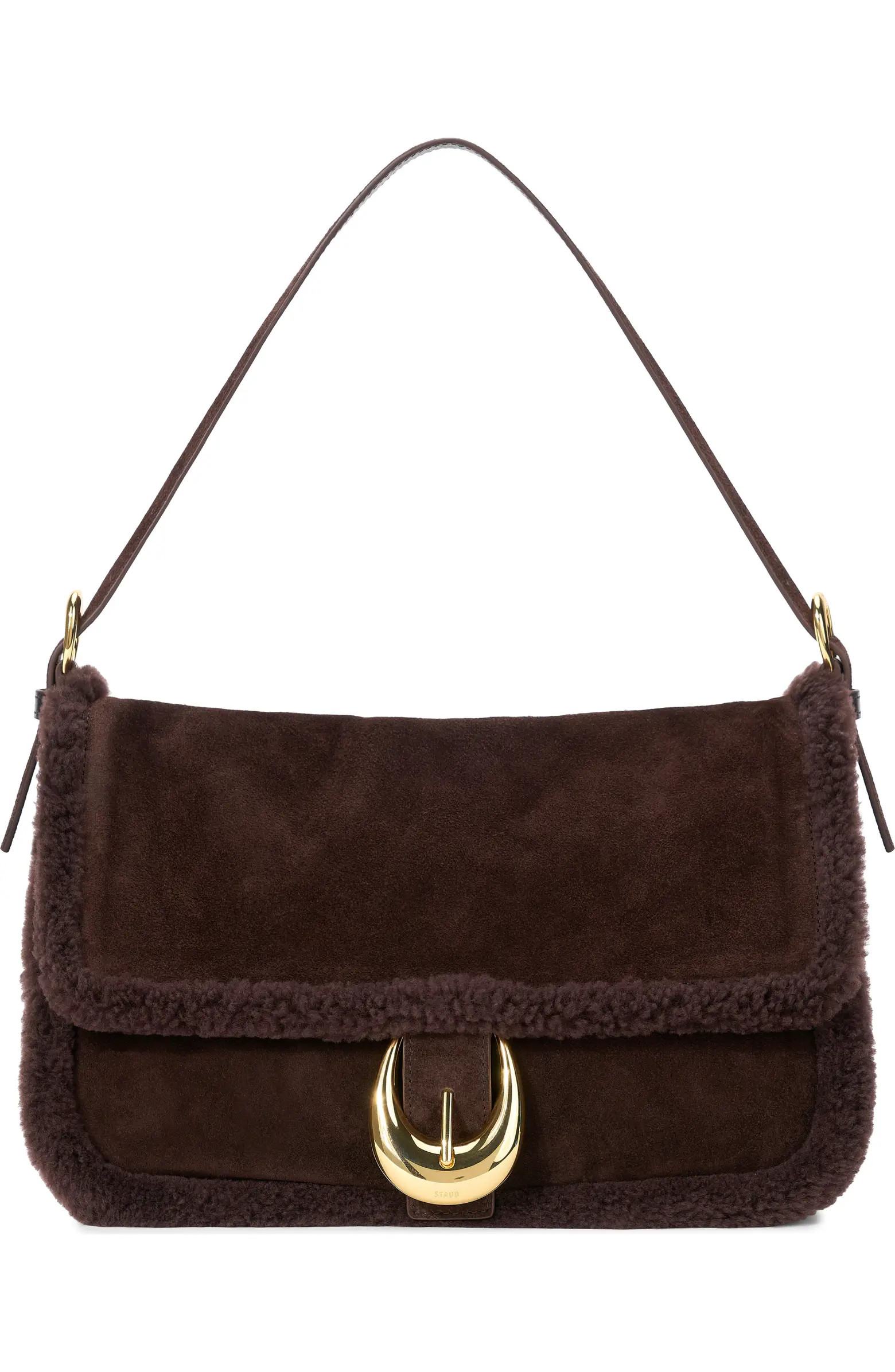 STAUD Medium Harlow Suede Shoulder Bag with Faux Shearling Trim | Nordstrom | Nordstrom