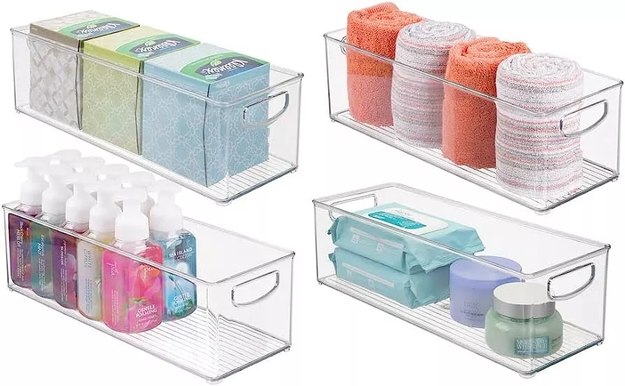 mDesign Plastic Bathroom Storage Organizer Basket Bin - Clear