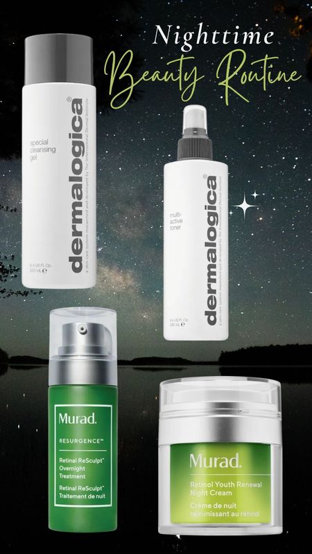 My nightly beauty routine is essential. I am 52 and work on antiaging Dermalogica Special Cleansing Gel Dermalogica Multi-Active Toner Murad Retinal ReSculpt Overnight Treatment Murad Retinol Youth Renewal Night Cream #nightbeautyroutine #antiaging

#LTKover40 #LTKbeauty