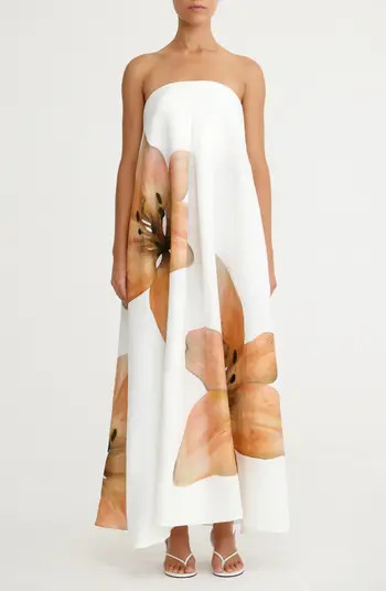 Parisa Placed Floral Strapless Linen Maxi Dress | Nordstrom