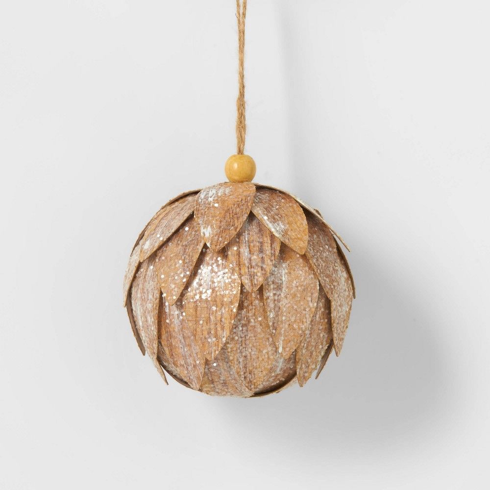 Faux Leaf Ball Christmas Tree Ornament Natural Wood - Wondershop | Target