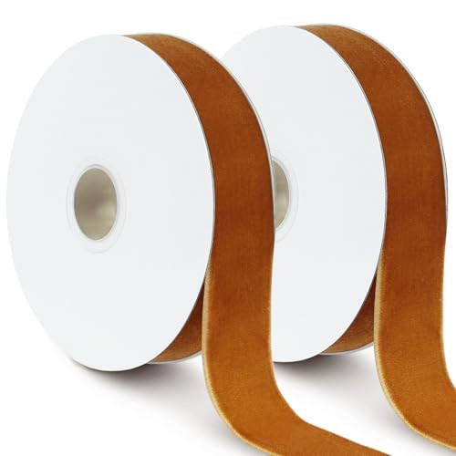 Khaki Velvet Ribbon, 1 Inch x 20 Yards Single Faced Khaki Ribbon for Gift Wrapping, Bow Making, Christmas Tree Decorations, Wreath Making and DIY Crafts (10 Yards Each Roll) | Amazon (US)