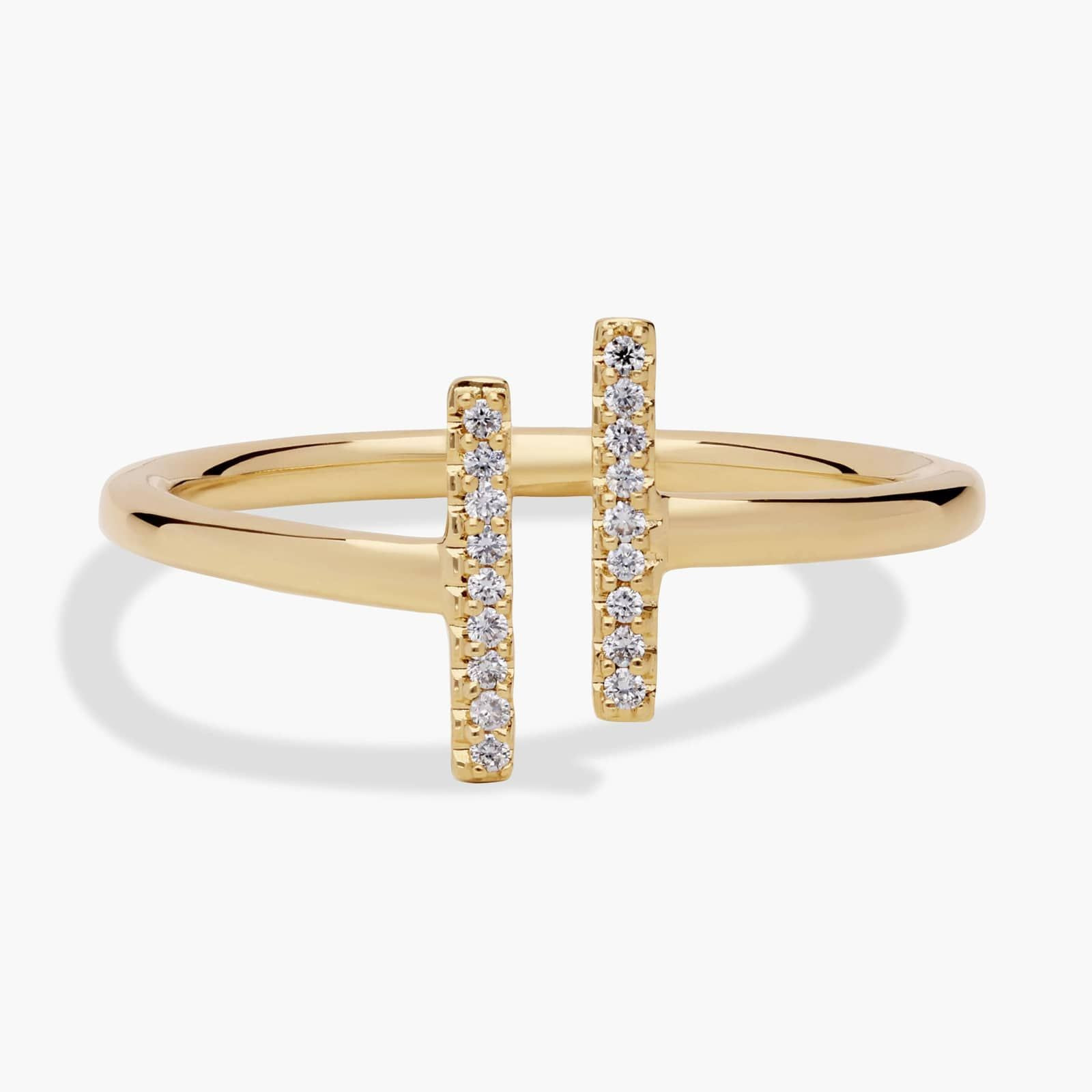 Delicate Pavé Split Bar Diamond Fashion Ring in 14k Yellow Gold | Blue Nile