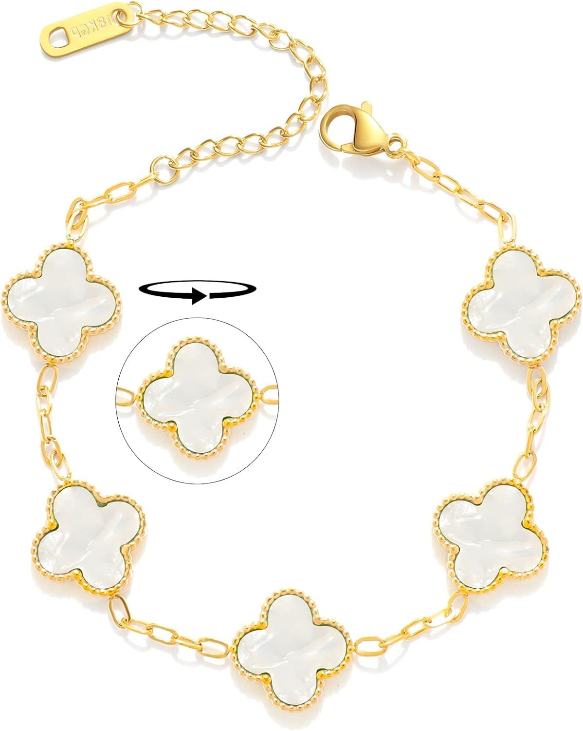 Verfimaci Fashion Double Sided Chain Bracelets for Women,18K Gold Lucky Adjustable Clover Link Br... | Amazon (US)