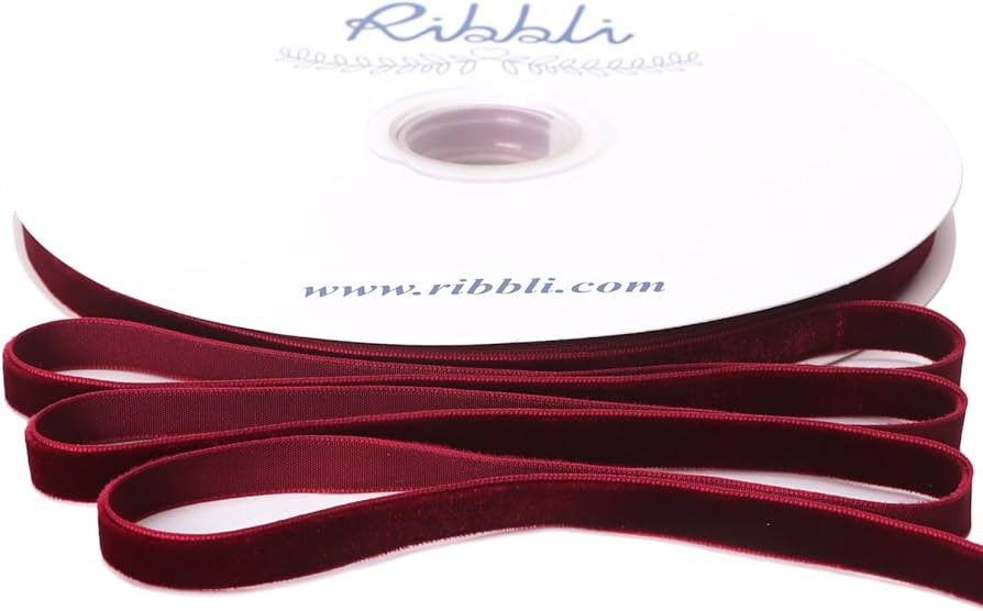Ribbli Burgundy Velvet Ribbon 3/8 Inches Continuous 25 Yard Spool Green Christmas Ribbon for Gift... | Amazon (US)