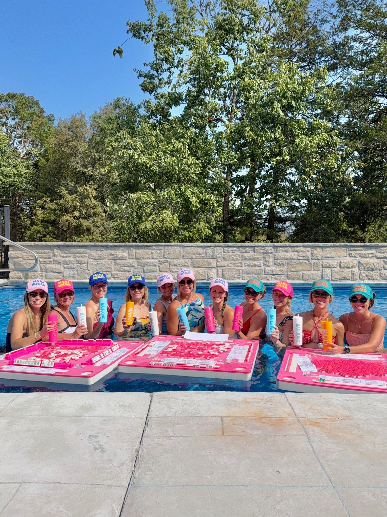Cutest girls brunch! Pool side mahjong! Complete with floating mahjong tables, mahjong squad hats and tumblers!! 

Great idea for a bachelorette party, 40th birthday celebration, girls weekend, etc

#LTKSeasonal #LTKSwim #LTKTravel