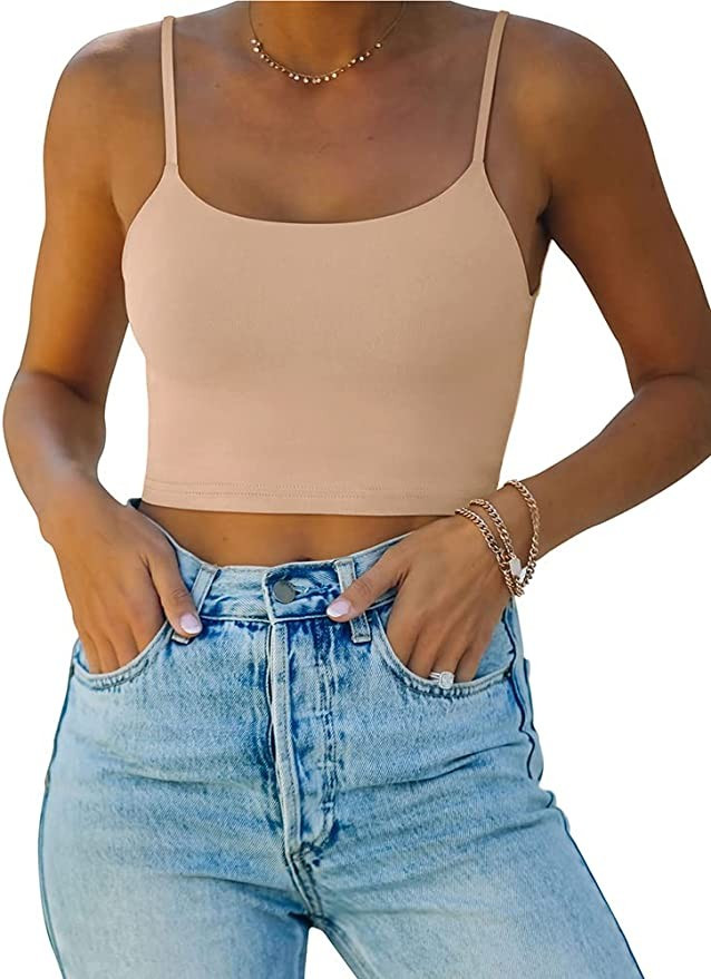 REORIA Women’s Sexy Adjustable Spaghetti Strap Double Lined Seamless Camisole Tank Yoga Crop To... | Amazon (US)