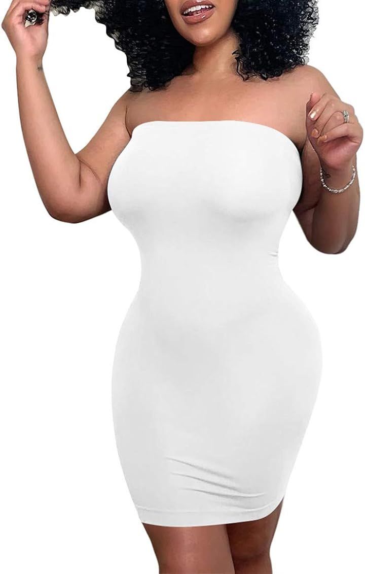 Mokoru Women's Casual Basic Bodycon Tube Top Sexy Strapless Club Party Mini Dress | Amazon (US)