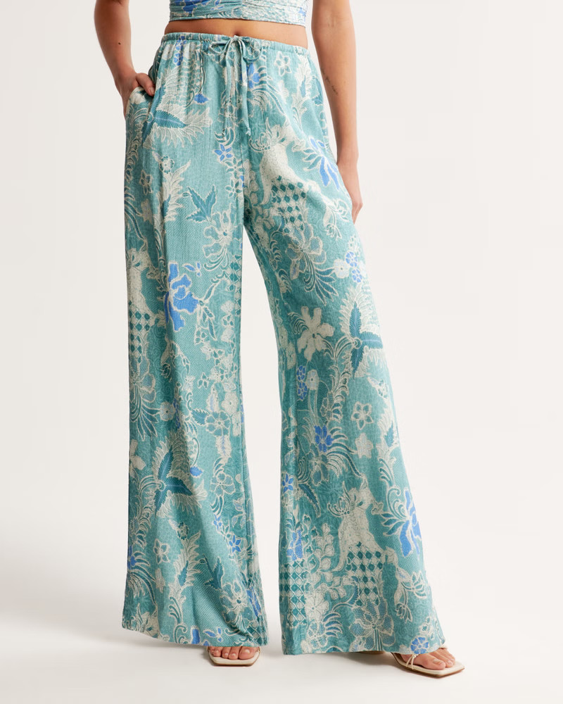 Crinkle Textured Pull-On Palazzo Pant | Abercrombie & Fitch (US)