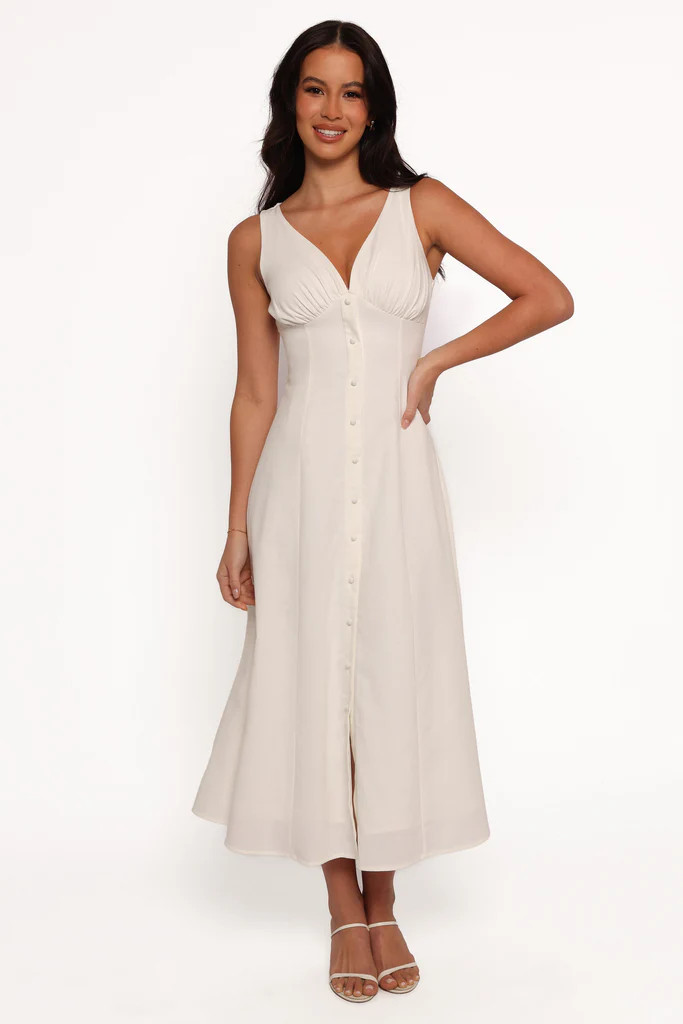 Barbara Midi Button Down Dress - White | Petal & Pup (US)