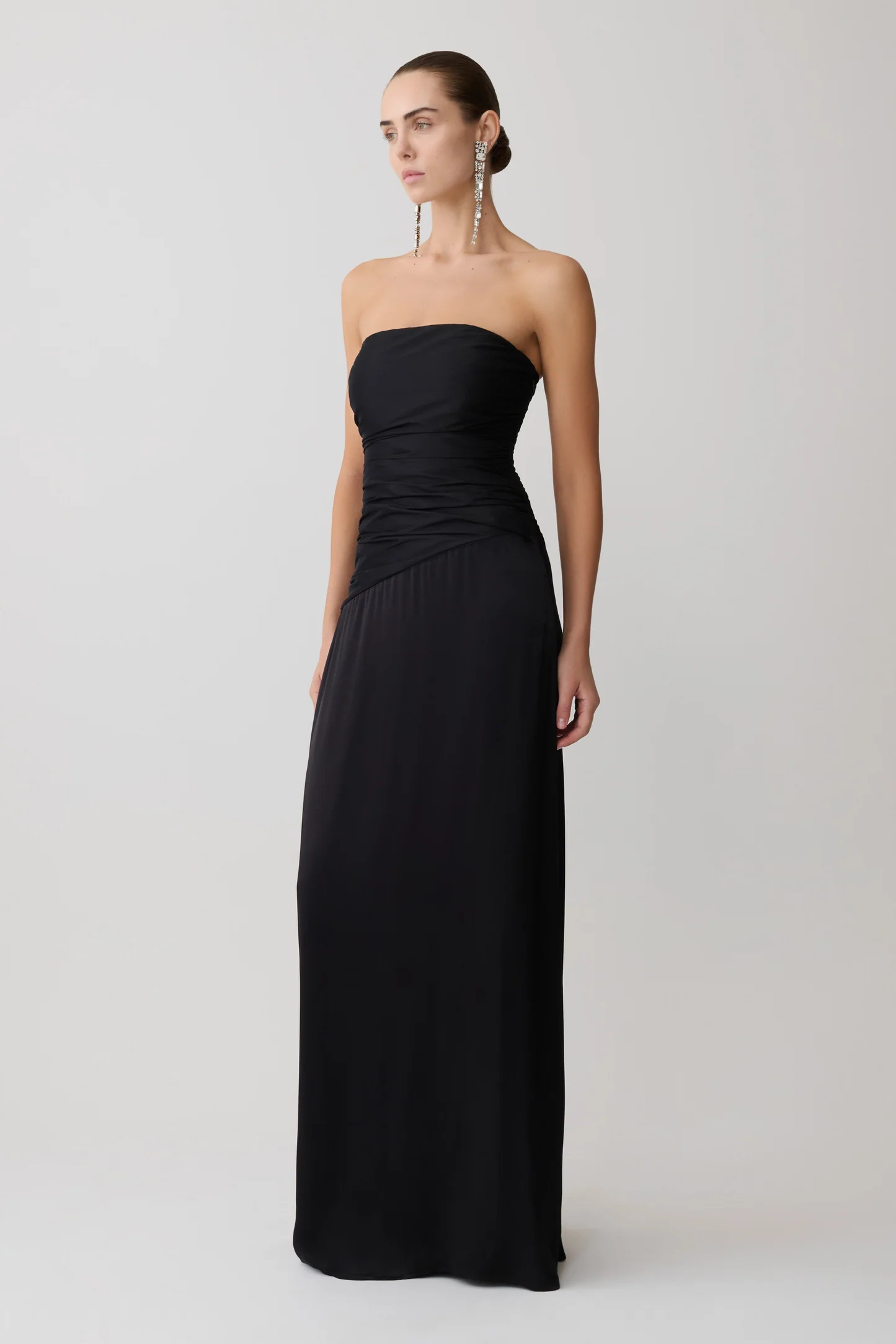 Strapless Taffeta Maxi Dress - Black | MESHKI US