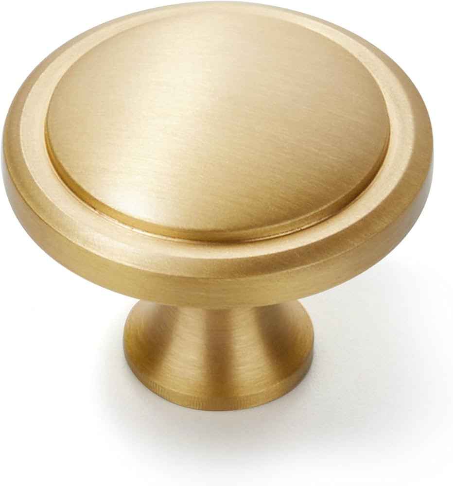 5-Pack Solid Brass Cabinet Knobs, Round Gold Knobs for Dresser Drawers, Brushed Brass Dresser Dra... | Amazon (US)