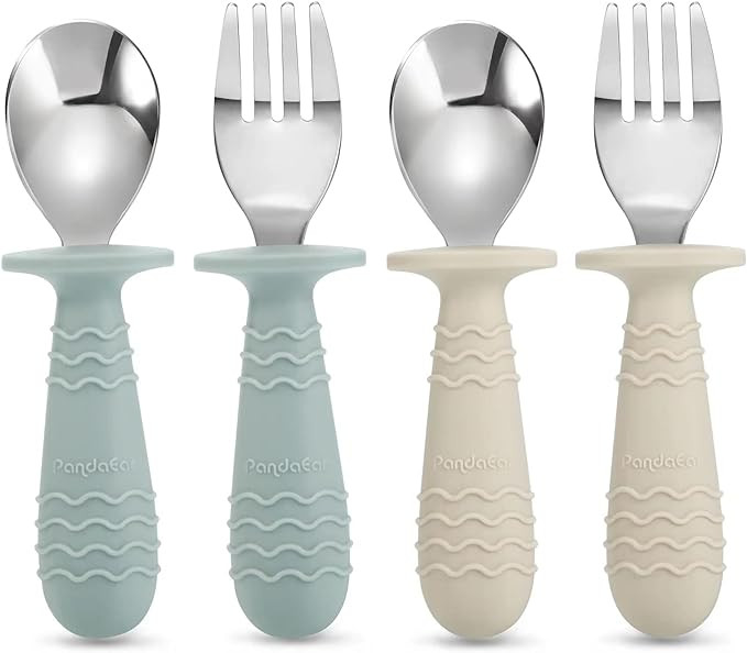 PandaEar 4 Set Baby Toddler Silicone Stainless Steel Utensils Silverware Spoon Fork for Baby Todd... | Amazon (US)