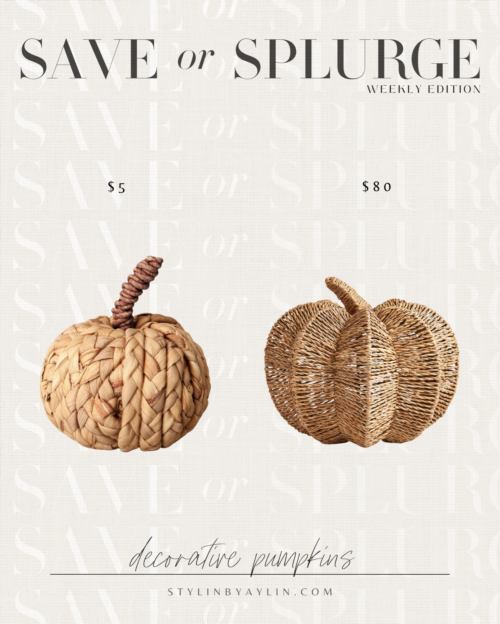 Save or splurge, save vs. splurge, decorative pumpkins, home decor, StylinAylinHome 

#LTKSeasonal #LTKunder50 #LTKhome