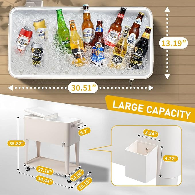 Outvita 80 Quart Rolling Ice Chest, Portable Bar Drink Cooler with Catch Basin, Bottom Storage Tr... | Amazon (US)