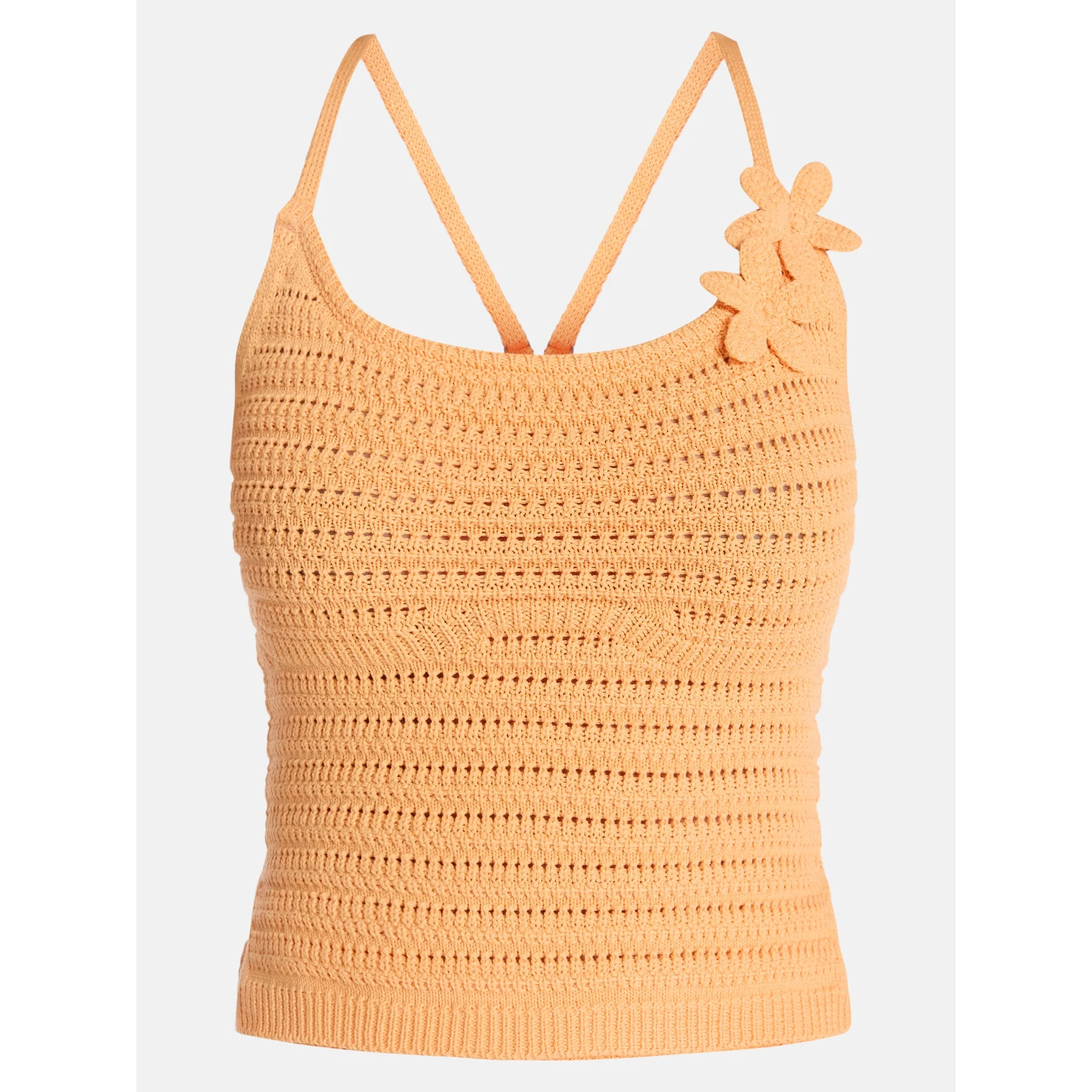 Madden NYC Women’s Crochet Cotton Top with 3D Flowers, Sizes XXS-XXL | Walmart (US)