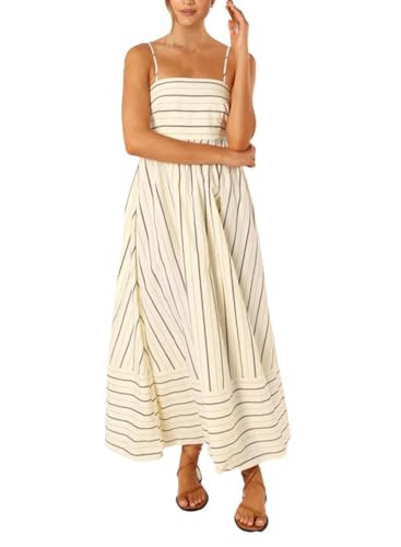 yoeasy Women's Striped Spaghetti Strap Cutout Maxi Dress Sleeveless Backless Flowy Swing Long Dre... | Amazon (US)