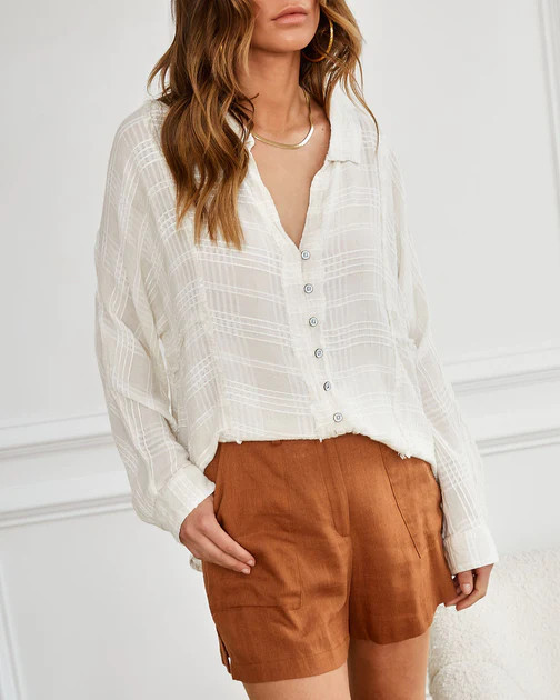 Samsara Plaid Frayed Button Down Top - Oatmeal - SALE | VICI