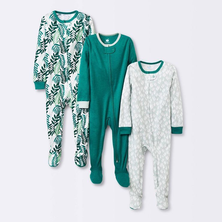 Baby 3pk Foliage Tight Fit Zip-Up Sleep N' Play - Cloud Island™ Forest Green | Target