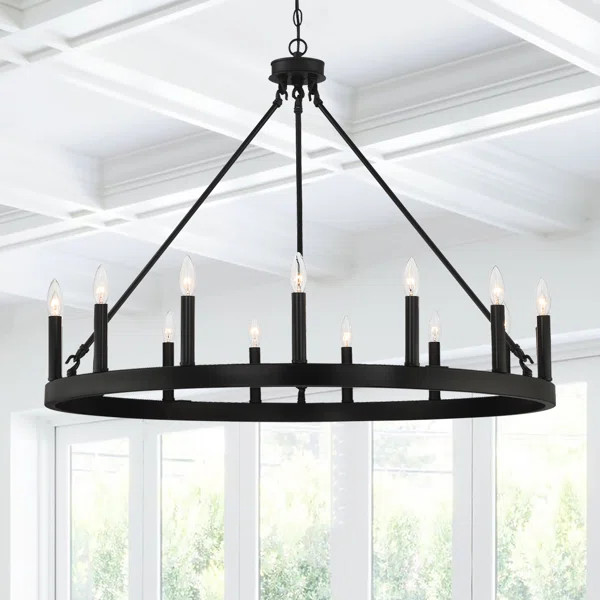 Finchley 15 - Light Candle Style Wagon Wheel Chandelier | Wayfair North America