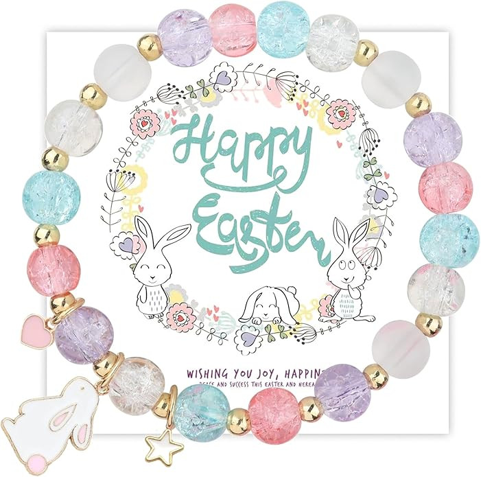 ZLP Easter Bracelets, Easter Basket Stuffers Rabbit Bunny Charm Bracelet for Women Colorful Beade... | Amazon (US)
